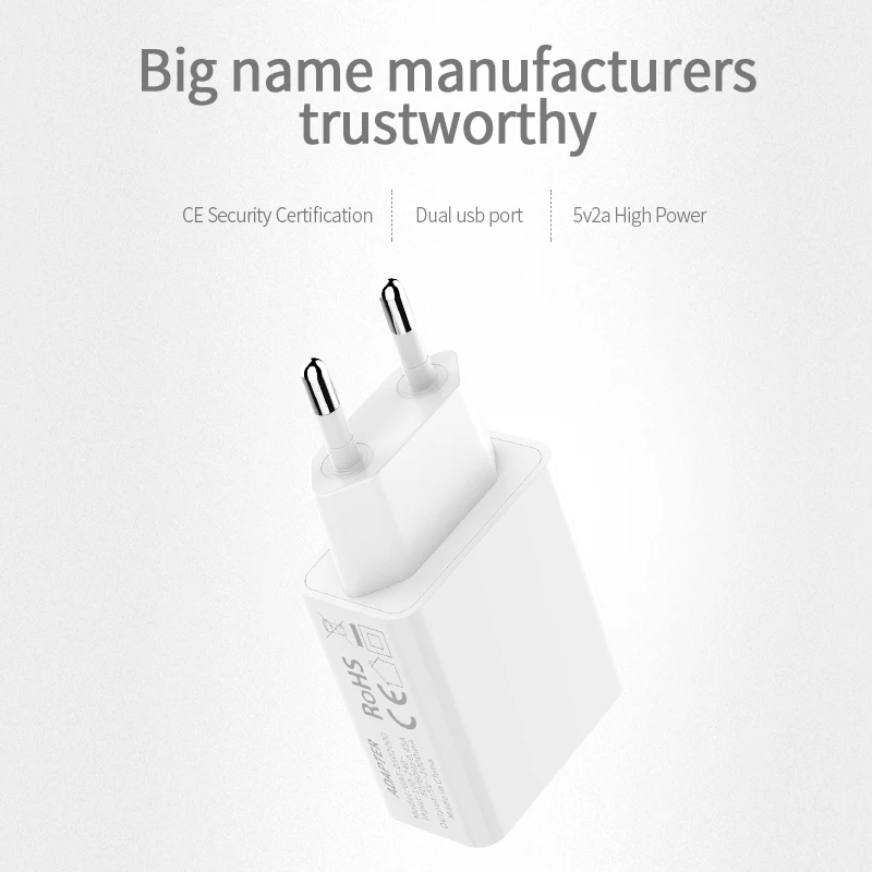 5V2A двойной порт USB зарядное устройство адаптер CE/RoHS сертификация ЕС Порт