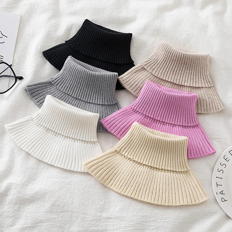 Elegant Women Warm Ribbed Turtleneck Pullover Knitted Sweater Fake Collar Windproof Detachable False Removable Scarf Wrap |