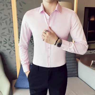 NewBoutique, модная, деловая, мужская, повседневная, тонкая рубашка, большой размер, одноцветная, британский стиль, высокое качество, длинный рукав, стрейчевая рубашка
