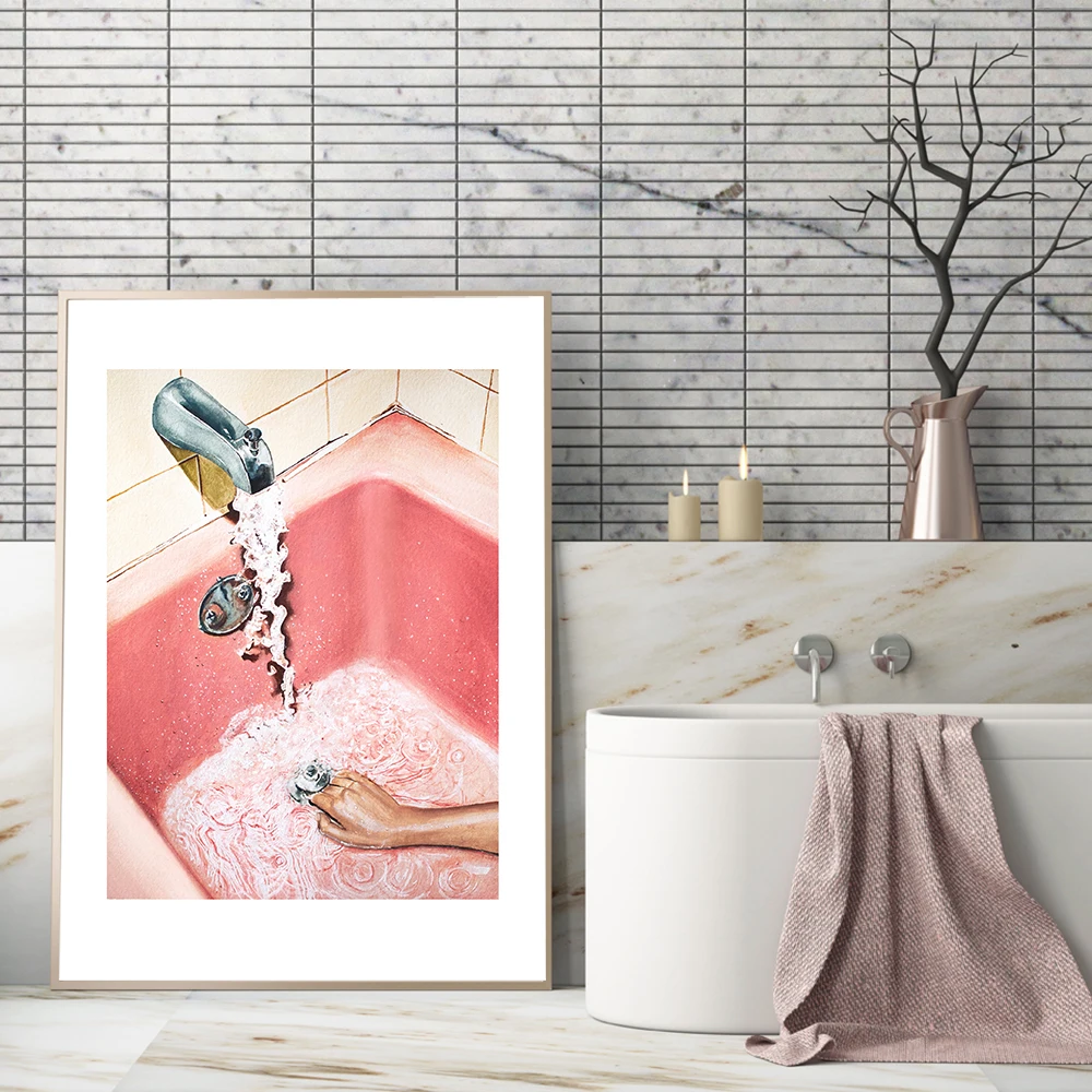 Современная Розовая Сексуальная девушка ванна настенная живопись на холсте скандинавские плакаты и принты настенные картины для туалета ванной Поп-Арт Декор