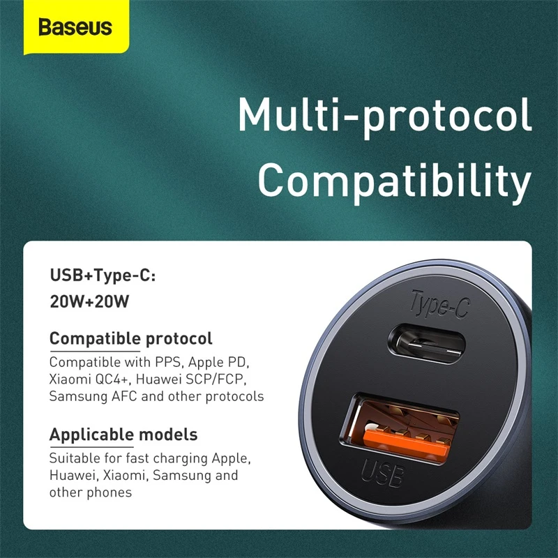 Baseus 40W Car Charger USB Car Charger Type C Dual Port Car Charger Quick Charge QC.jpg Q90.jpg