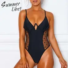 Сексуальное боди с v-образным вырезом цельное Сетчатое Прозрачное Бикини в горошек Купальник женский с высоким вырезом женский купальник-монокини Новинка