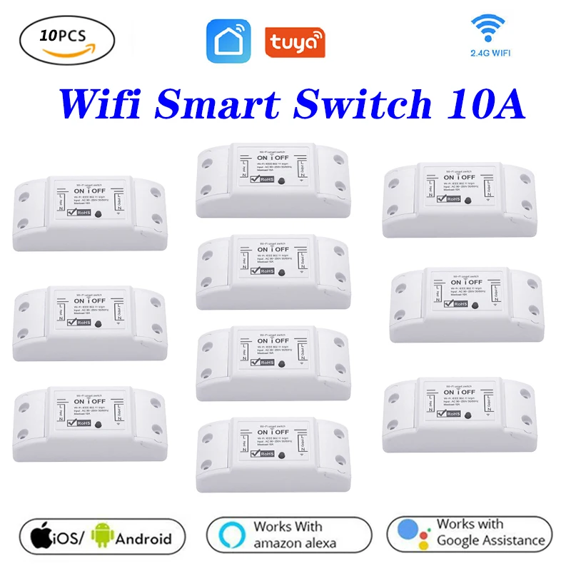 10 шт. Tuya WIFI умный переключатель включения и выключения 10A беспроводное приложение