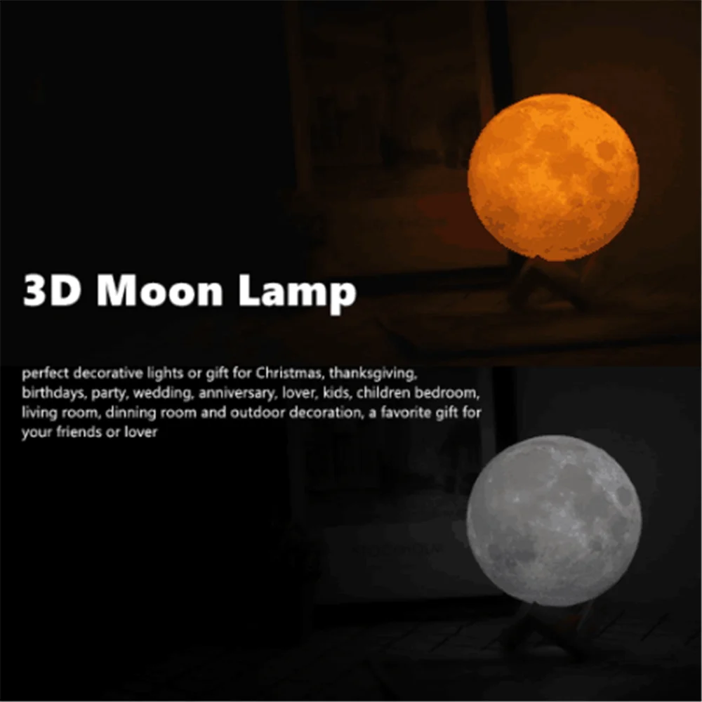 Светильник «Луна» с 3D принтом, лампа «Луна», светящаяся 3D лампа «Луна» с подставкой, ночник-светильник «Луна» для дома и спальни, декор для детей