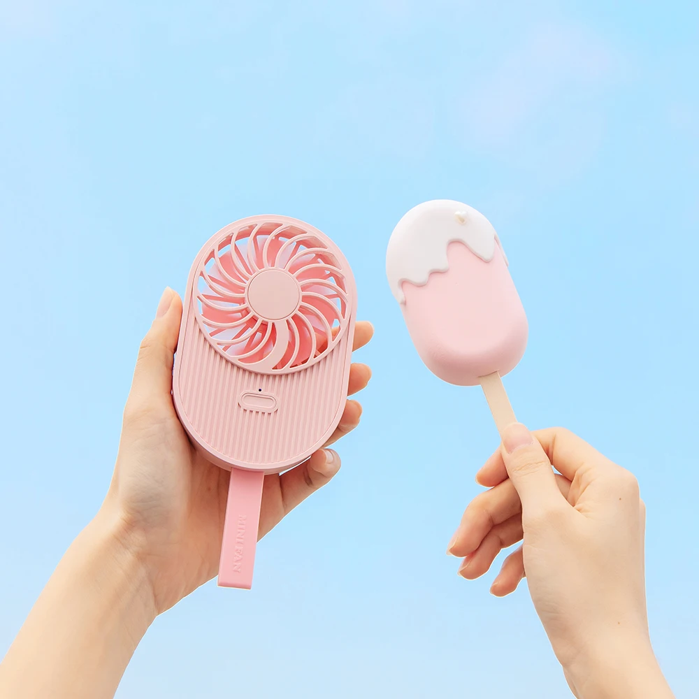 

New Popular Ice Cream USB Mini Fan 800mAh Rechargeable Portable Handy Fan Cooler Can Hold Can Hang For Travel Shopping Outdoor