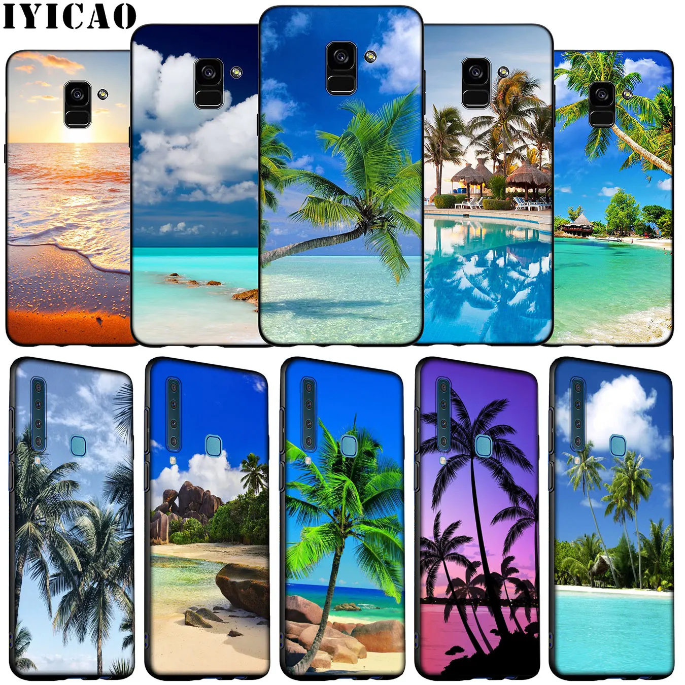 Tropical palm trees Sea Beach spray Soft Silicone Case for Samsung Galaxy A6 A9 A8 A7 2018 A3 A5 2016 2017 Note 9 8 10 Plus |