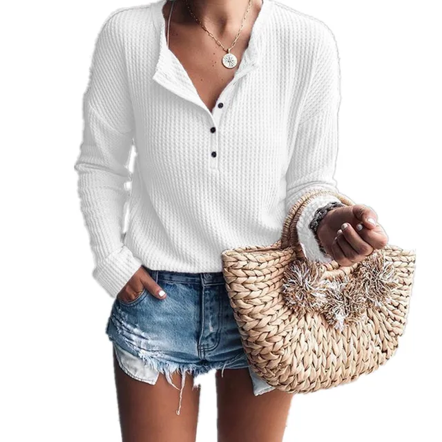 US $27.99 Women Autumn Winter Knitted Sweater V Neck Long Sleeve Button LADY fashion Casual Slim Tops Pullove