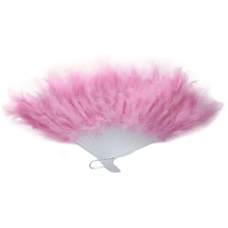 Pink Soft Feather Plastic Dancing Foldable Hand Fan with Metal Hanger