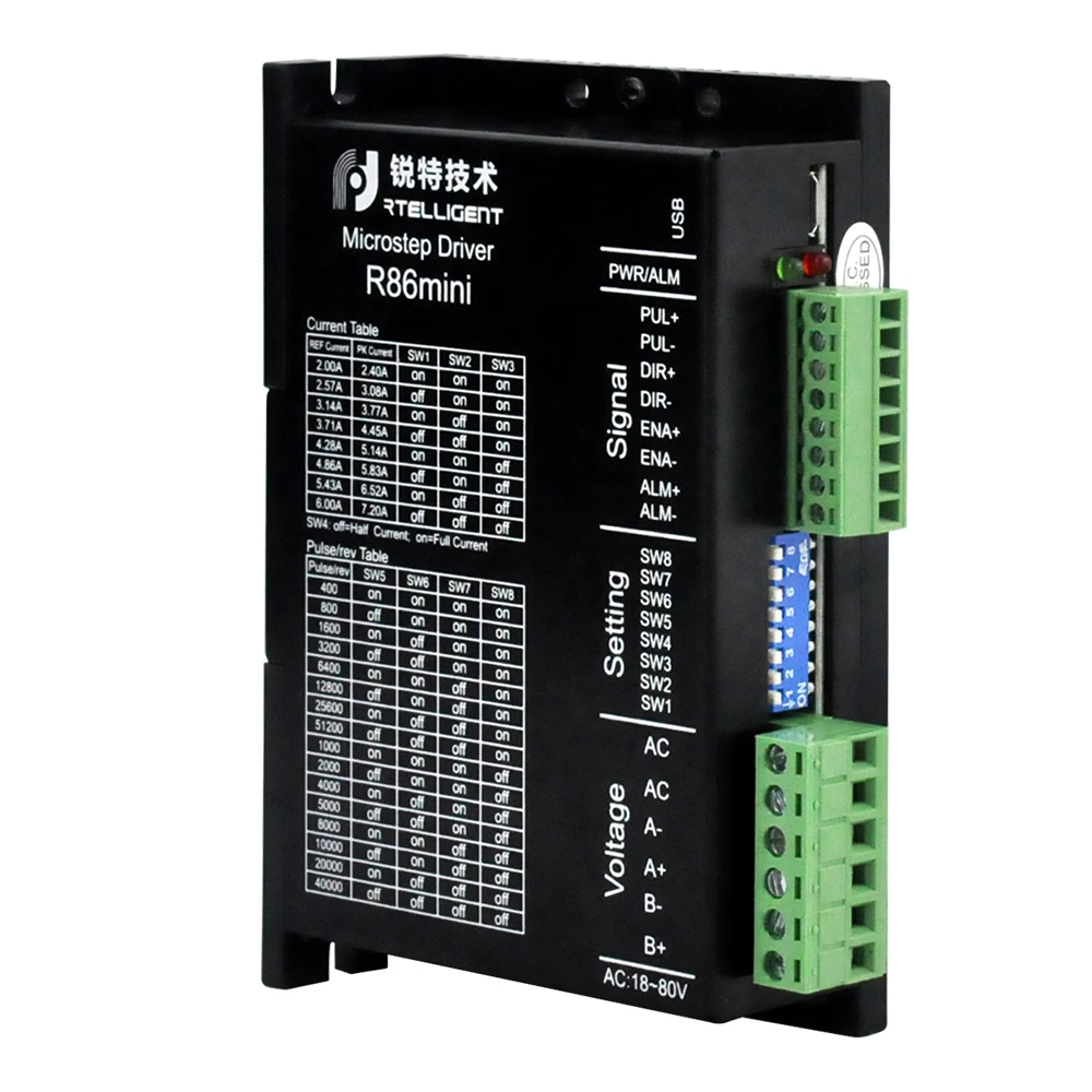 Rtelligent R86mini Nema 34 7.2A Драйвер шагового двигателя 18 ~ 80VAC 24 100VDC с сигнализацией