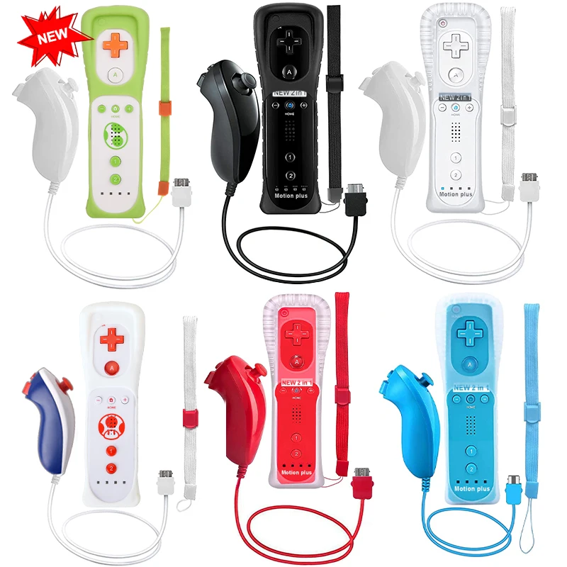 Télécommande pour console Wii, manette de jeu sans fil avec Motion Plus,  contrôle des jeux Nintendo Wii, contrôleur Dahchuck, 2 pièces