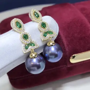 

D123 Pure 925 Sterling Silver Fine Jewelry Fresh Water Purple 9-10mm Pearls Dangle Earrings for Women Fine Pearl Earrings