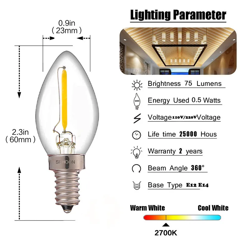 Светодиодный светильник Эдисона C7 Свеча лампа кристалл лампа E12/14 Маленький Винт отверстие теплый белый теплый желтый ночник источник света