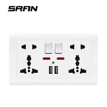 SRAN настенная розетка, универсальная 5 отверстий, 2.1A двойной usb-порт для зарядки, 146 мм* 86 мм, светодиодный индикатор, Великобритания стандарт USB Коммутируемая розетка