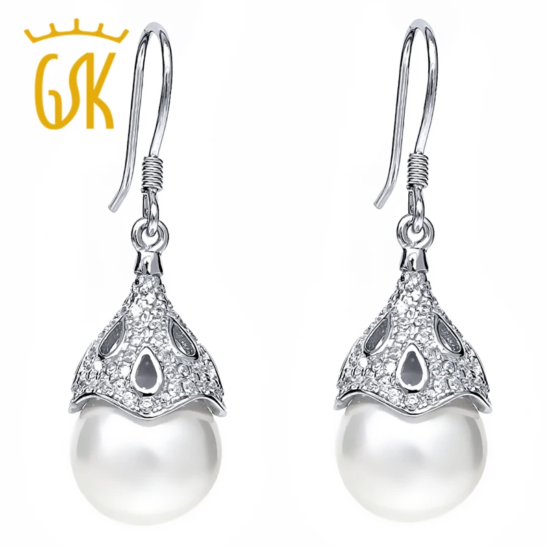 GemStoneKing Элегантный 10 мм натуральный культивированный жемчуг женские модные ювелирные изделия 925 пробы Висячие серебряные Винтажные серьги