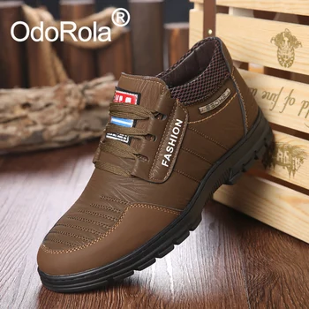 

OdoRola Men's Snow Boots Winter Shoes Casual Leather Shoes Ankle Boots Formal Business Leather Shoes Mens Boots Leather