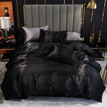 

solid imitated silk fabric bedding set Home Textile King size bed set bedclothes duvet cover pillow cases hotel No Sheet