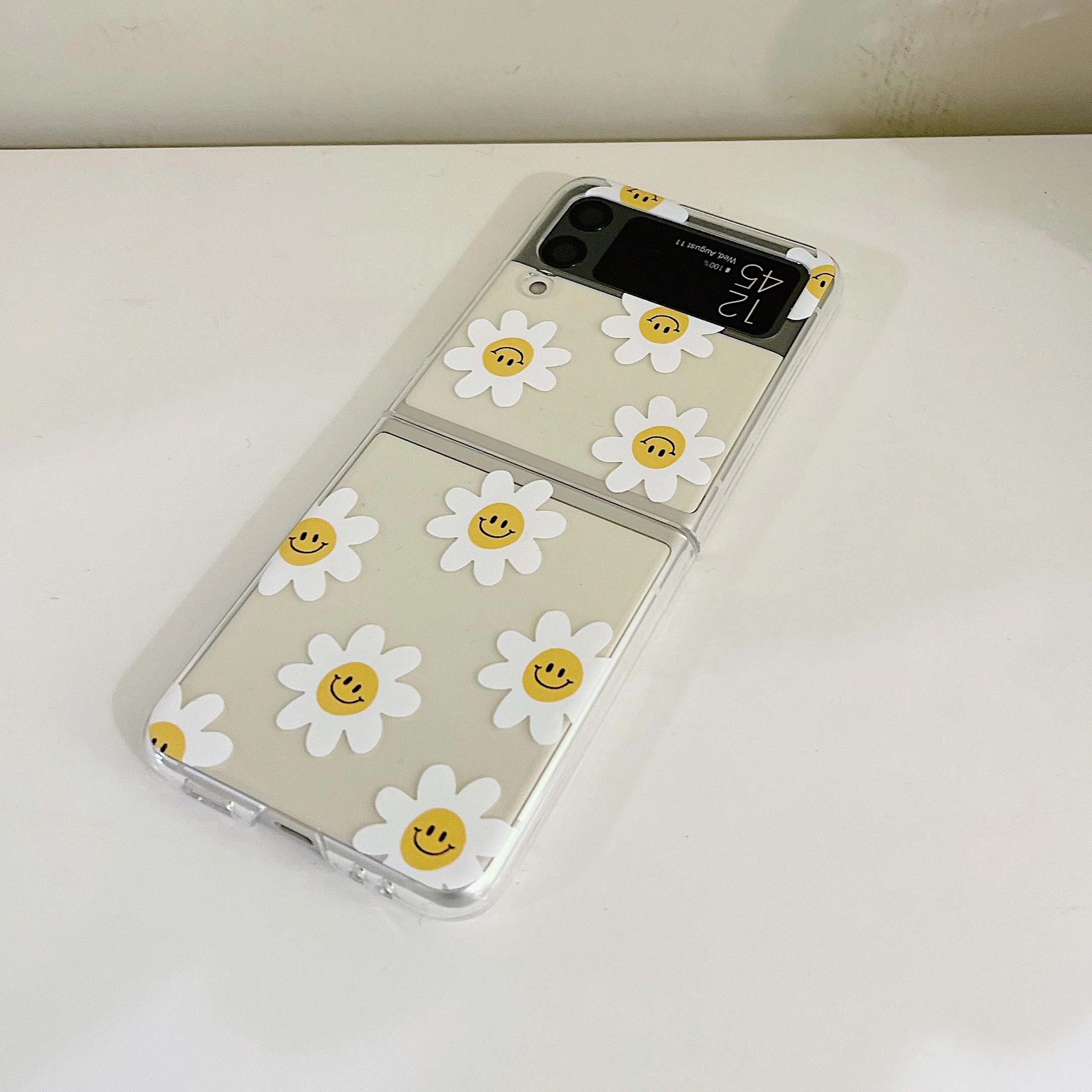 galaxy z flip3 phone case Daisy sunflower cute smiley cartoon back cover for Samsung Galaxy Z Flip3 5G antiknock shockproof clear phone case conque galaxy z flip3 case