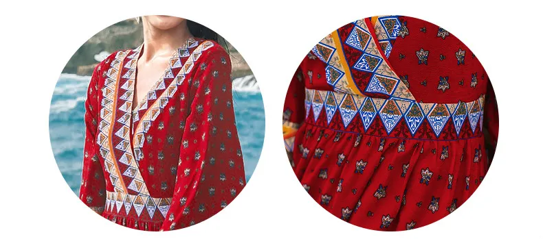 KIYUMI Boho Платье женское Lannon макси платья осень этнический Ветер длинный рукав Крымское пляжное путешествие пустыня цыганское красное платье