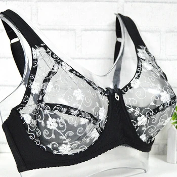 

YBCG Sexy Lace Women Bra Plus Size Embroidery Floral Bras For Women Hollow Transparent Underwire Lingerie