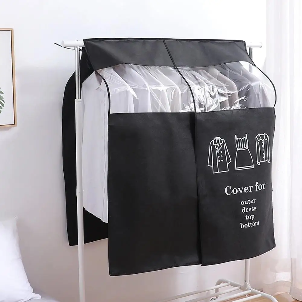 

Non-woven Coat Dust Proofing Cover Transparent Clothing Dust Cover Household Hanging Overcoat Cover Storage Bag Closet Organizer