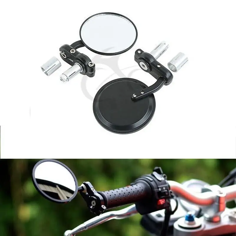 

Motorcycle Black 3" Round 7/8" Handle Bar End Rearview Mirrors For Honda Harley Suzuki BMW Yamaha Cafe Racer Bobber Universal