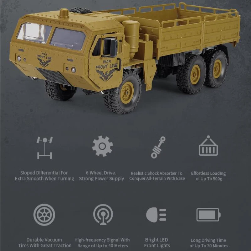 Simulation Military Electric RC Truck Model 1:16 2.4G 6WD 500G Load Driving Remote Control Military Truck 6x6 Off Road Trucks 2