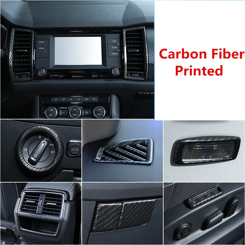 

Carbon Fiber Printed Car Interior Decoration Front Rear Dashboard AC Outlet Cover Reading Light Moulding Trim for Skoda Kodiaq