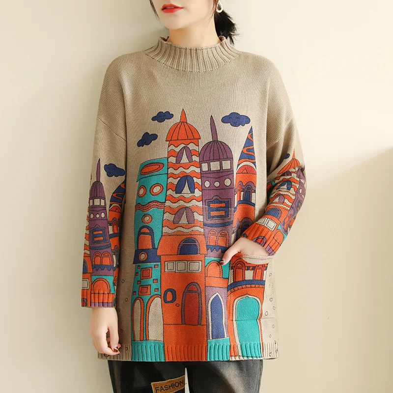 Johnature Women Japan Style Pullover Sweaters 2020 Spring New O-Neck Long Sleeve Knitted Pockets Cloths Vintage | Женская одежда