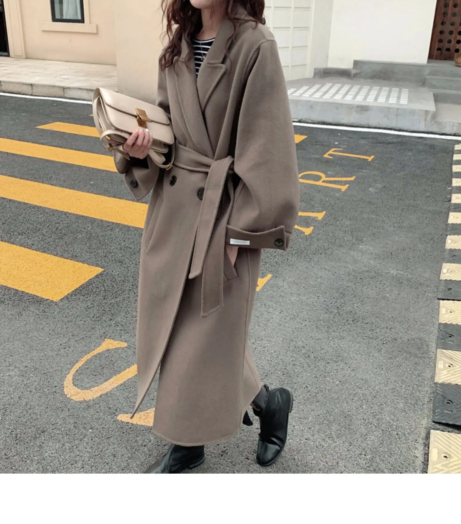 Women Overcoat Outwear Coat Korean Winter Long Loose Cardigans Lace Up Full Sleeve Manteau Femme