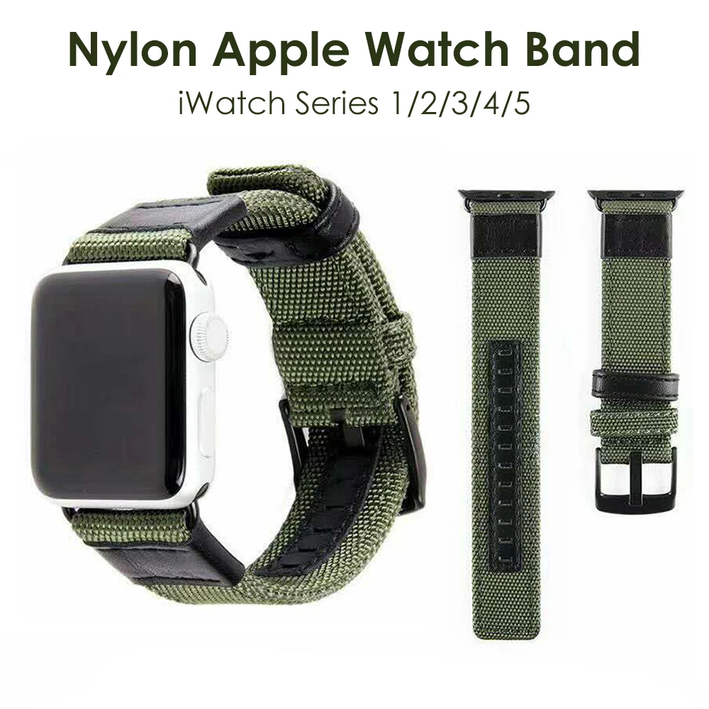 Ремешок для часов армейский зеленый из нейлона Apple Watch 42 мм 44 iWatch 38 40 мужчин спорта