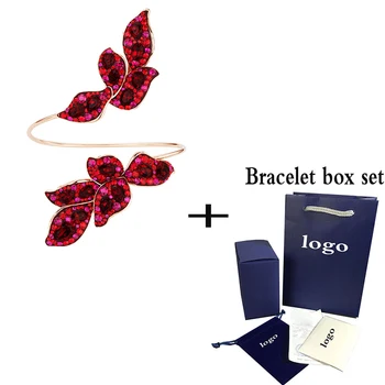 

2019 New GRACEFUL BLOOM Representative Wide Bracelet Shiny Camellia Petal Red Cubic Crystal Female Bangle Wedding Jewelry Gift