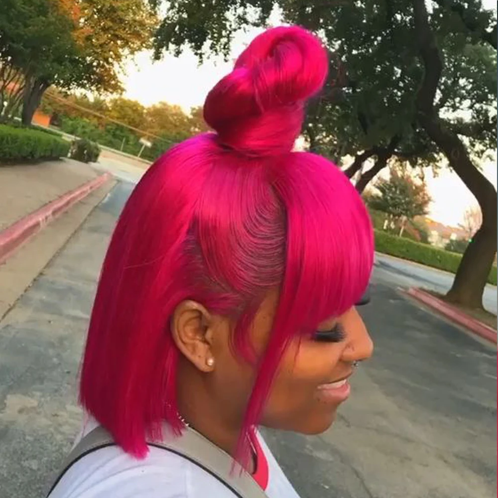 

Glueless Short Human Hair Wigs For Women Black With Bang BEAUDIVA Blonde Yellow Purple Brazilian Straight Hair Short Bob Wigs