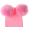 Baby Winter Warm Wool Knitted Beanie Hats Caps Kids Two Fur Pom pom Bobble Ball Beanies Girls Boys Children Hat Cotton Soft Cap 6