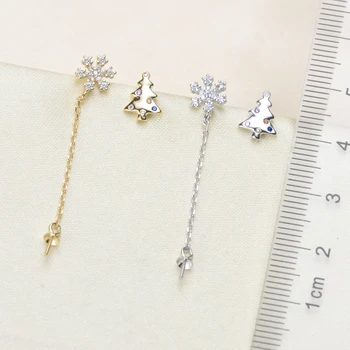 

RUNZHUQIYUAN DIY pearl accessories S925 silver Christmas tree style snowflake earrings with 8-10mm round elliptic beads