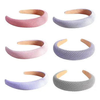 

Princess Vintage Wide Headband Rhombus Checks Plaid Thick Sponge Pad Hair Hoop Hairbands