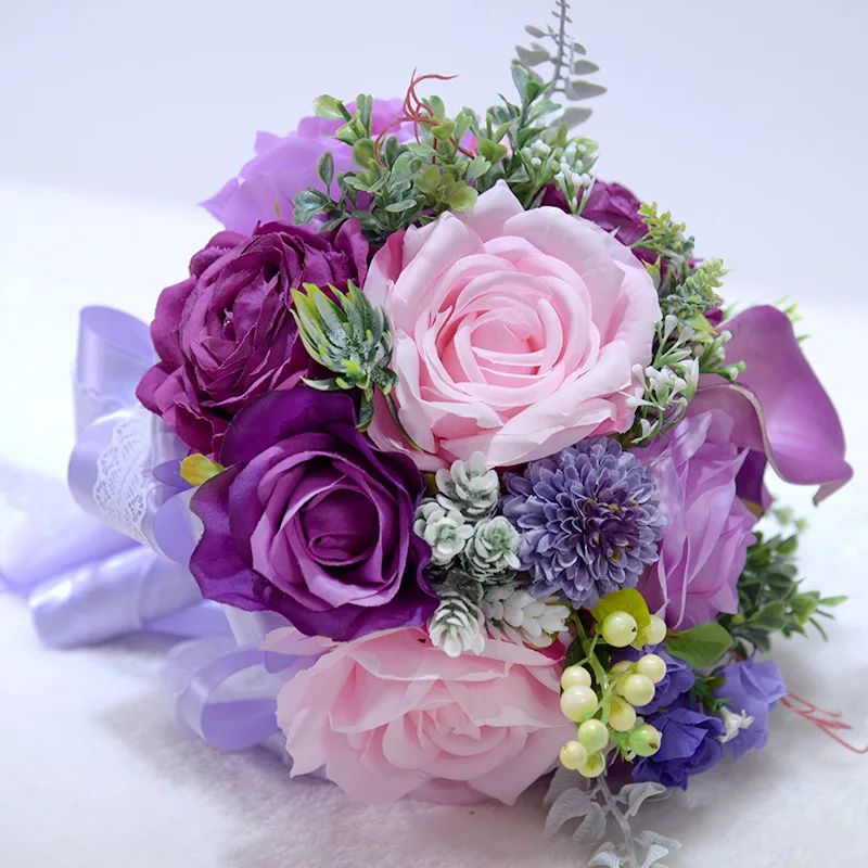 Wedding Bouquets Elegant Western Style Bridal Bouquet with Lace Handmade Silk Flowers Bouquet Rose Artificielle SPH023