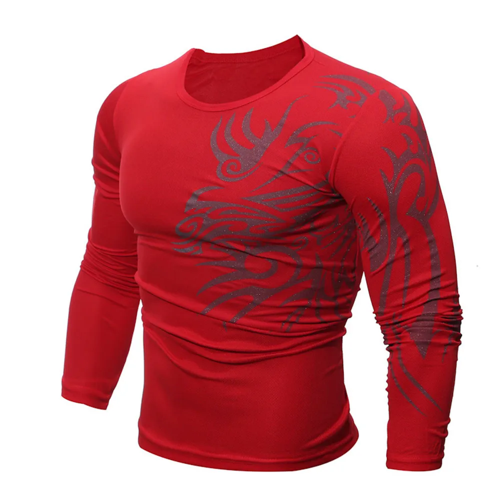 Модные мужские рубашки осень зима мужские с принтом с длинным рукавом Футболка Топ Блузка Высокое качество Мягкие повседневные мужские рубашки стиль BK - Цвет: Red