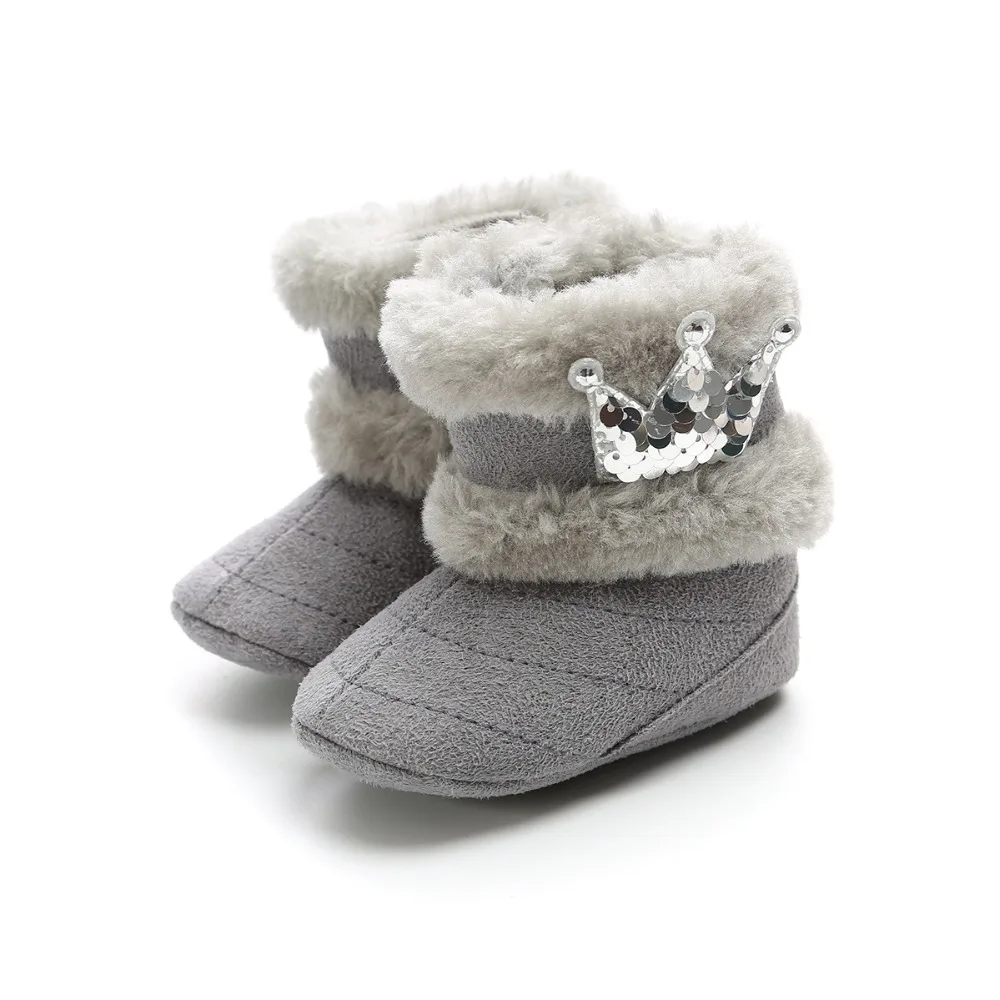 Newborn Boys Girls 0-12M Warm Fleece Crown Shoes Baby Cute Winter Prewalkers Antiskid shoes