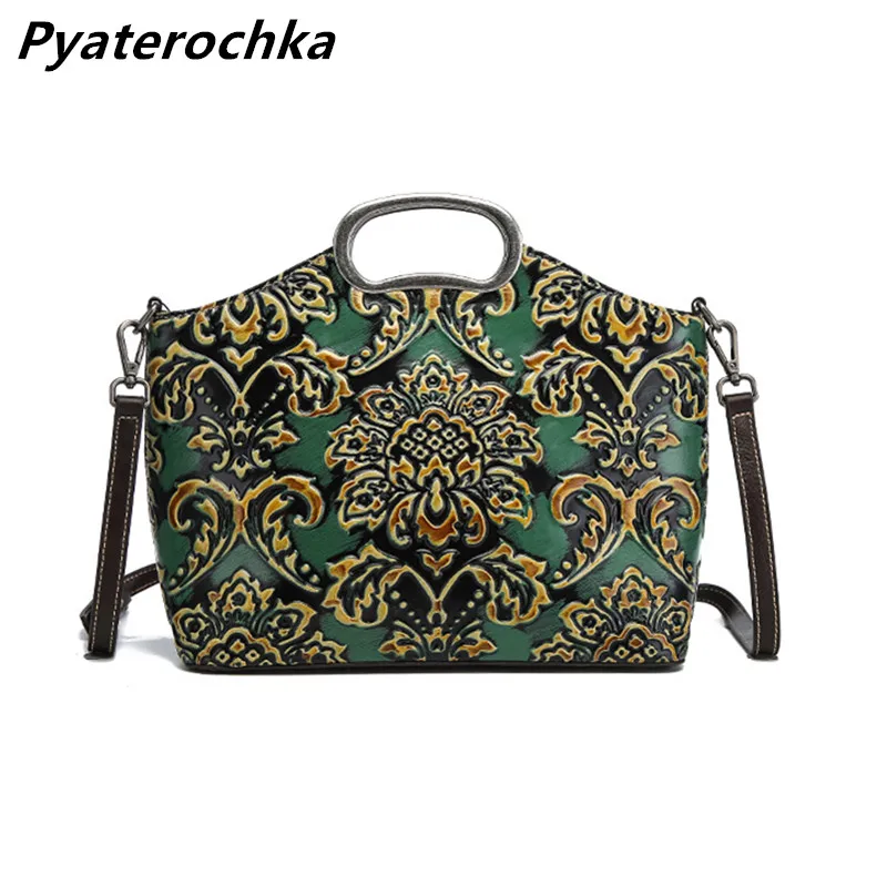 Pyaterochka цветочные сумки женские из натуральной кожи винтажные сумки дизайнерские сумки на плечо женские высококачественные брендовые модные сумки-тоут