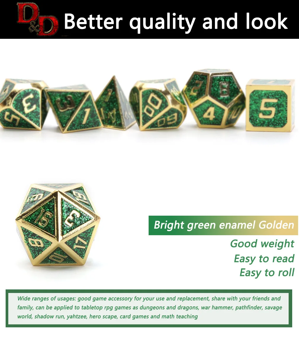 Chengshuo starlight металлические кости dnd Набор кубиков rpg многогранные Твердые подземелья и дракон настольные игры цинковый сплав зеленый d& d кости 7 шт