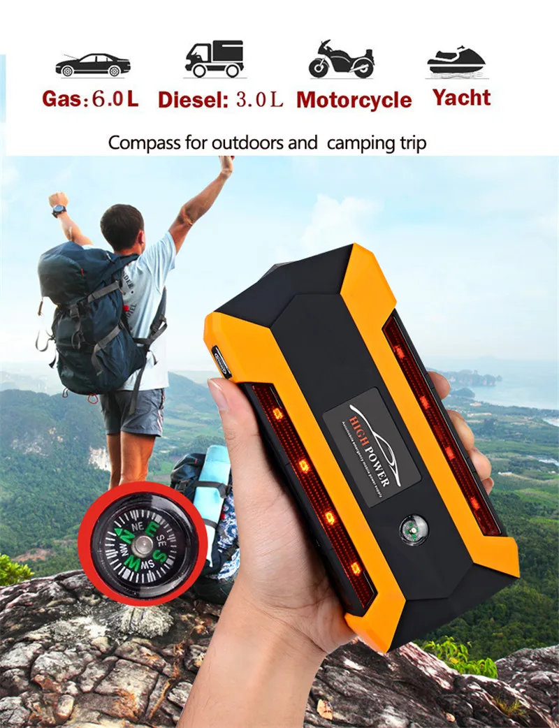 Автомобиль-Батарея-усилитель Зарядное устройство Мощность-power Bank пусковое устройство 89800mah-Car 600A Портативный 12V