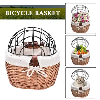 

Dog Bicycle Basket Woven Bike Basket Front Handlebar Wicker Bicycle Basket Small for Pet Carrier Adult Boys Girls Bike