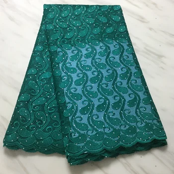 

New Green African Guipure Cord Lace Fabric Fashion Nigerian Water Soluble Cord Laces Embroidery French Laces For Party Dress