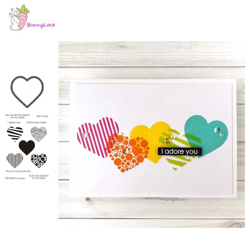 

Heart prints Metal cutting dies and Clear Stamps Transparent Silicone Seal for DIY scrapbooking photo album Decorative