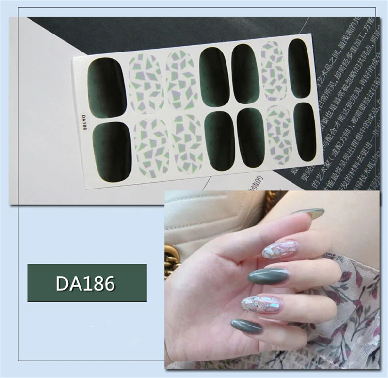 Корейская мода, сделай сам, наклейки для ногтей, красота, полное покрытие, самоклеющиеся блестящие наклейки, советы, искусство, Маникюр для ногтей, обертывания, предварительный дизайн - Цвет: DA186
