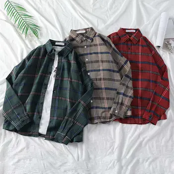 

Autumn Plaid Long Sleeve Mens Shirts Tops Turn Down Collar Single Breasted Men Shirt 2020 Fashion Casual School Men Boys Clothes