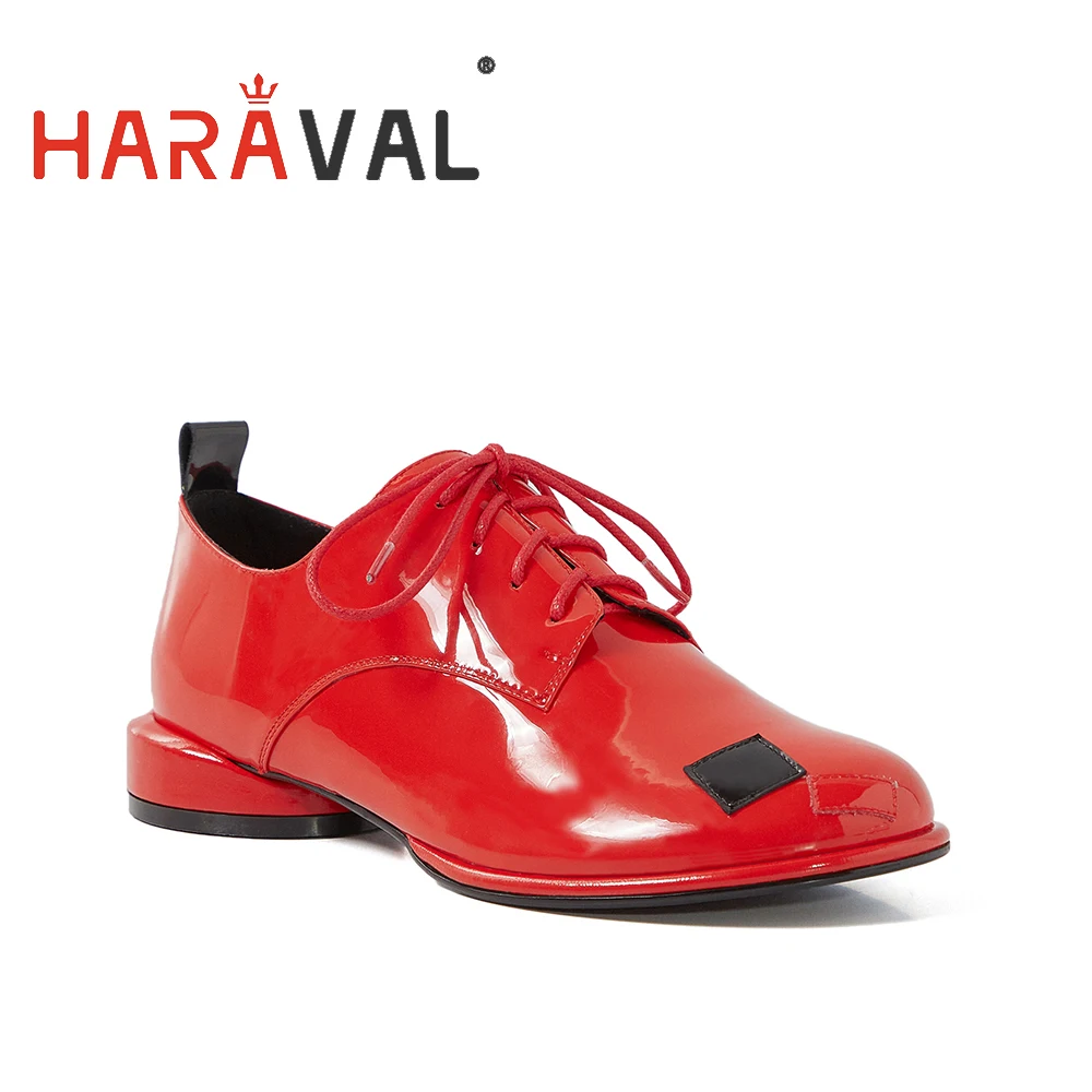 Women Pumps Casual-Shoes Lace-Up Low-Heel Patent Leather Classic Walking-Fashion-Design