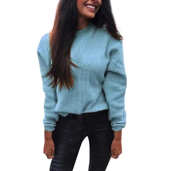 

Autumn Winter New Sweater Women Slim Solid Color Long Sleeve Round Collar Knitted Pullovers Tops Jumper Female Sweaters