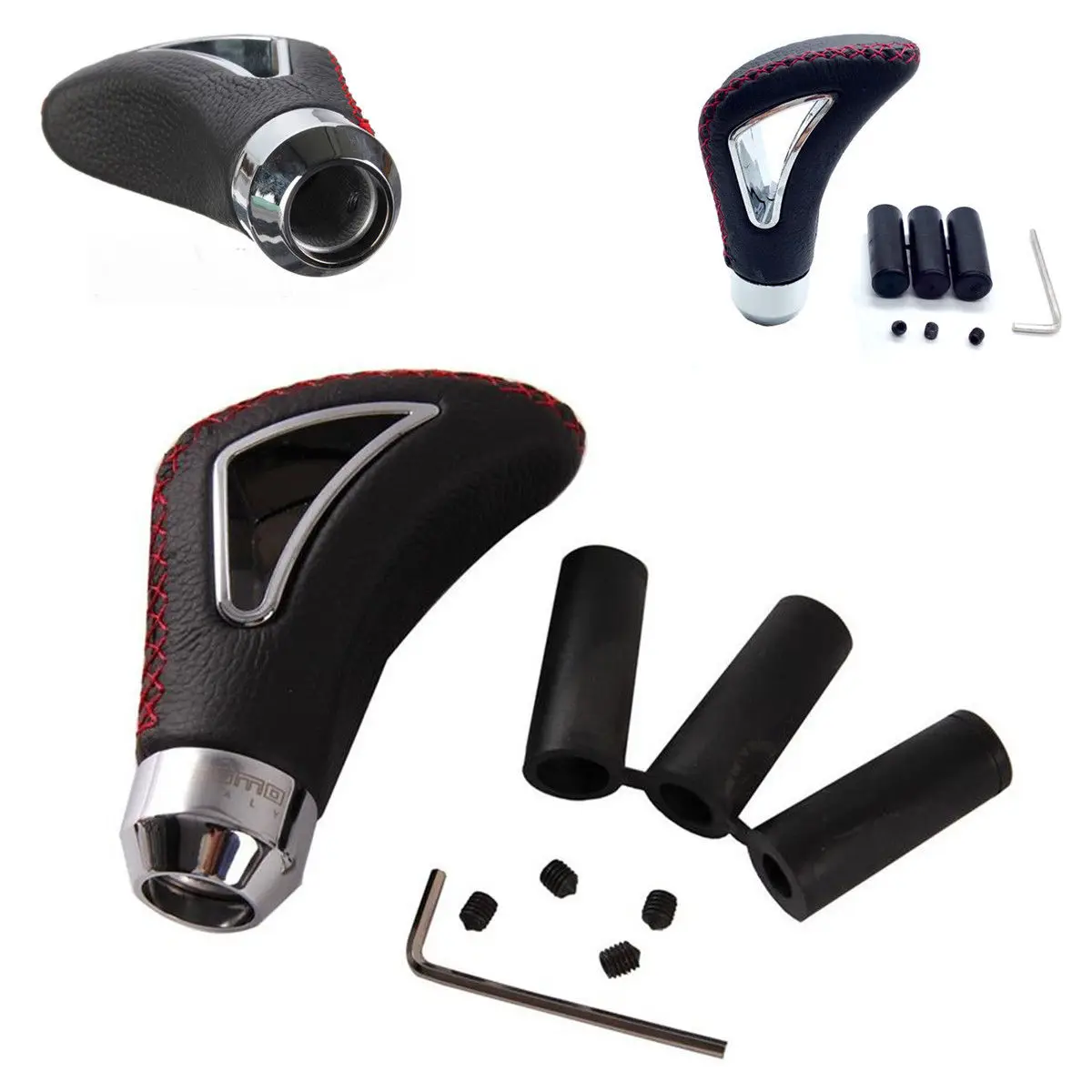 Shifter Lever Car Shifter Lever Black&Red Line Gear Shift Knob Replace Manual MT Leather Aluminum