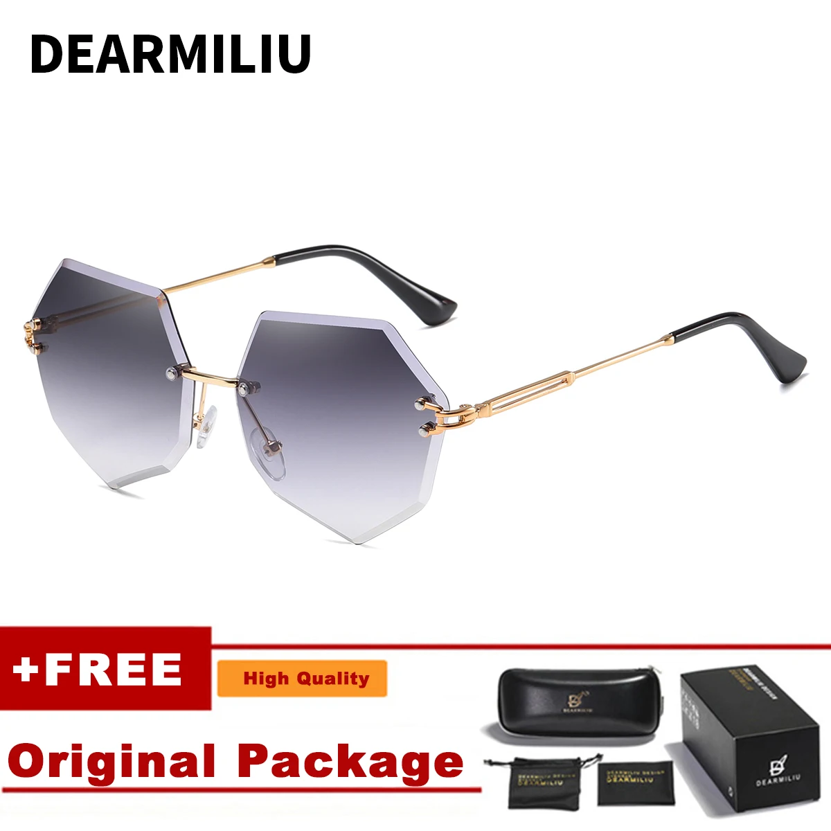 DEARMILIU Brand Designer Round Sunglasses Women Oversized Polygon Gradient Brown Pink Rimless sun glasses For female UV400 - Цвет линз: Grey 7